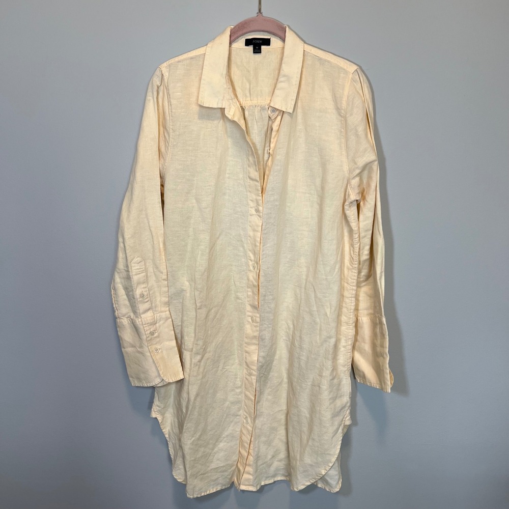 J. Crew Linen Cotton Blend Button Down Beach Shirt Dress Pale Yellow Women's M